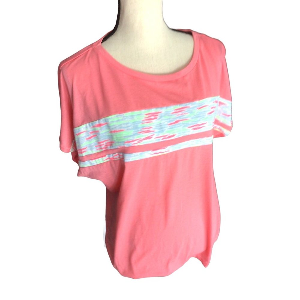 Puma Short Sleeve Lifestyle Top *Mesh See Thru Stripe* XL Pink *Poly Cotton*EUC